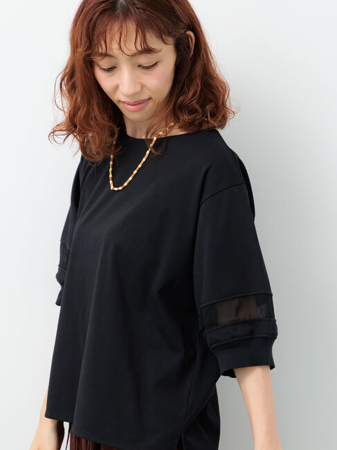 Lugnoncure「袖シアー切り替えトップス」|その他|ブラック