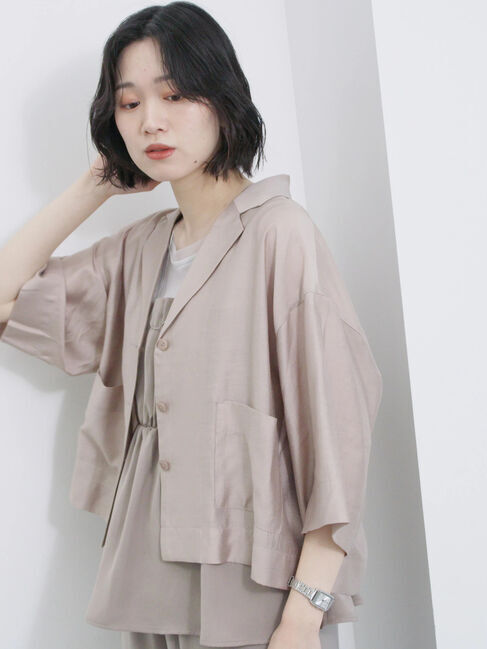 Samansa Mos2 blue「シアー開襟シャツ」|シャツ・ブラウス|