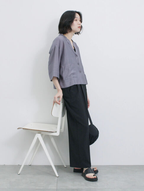 Samansa Mos2 blue「シアー開襟シャツ」|シャツ・ブラウス|