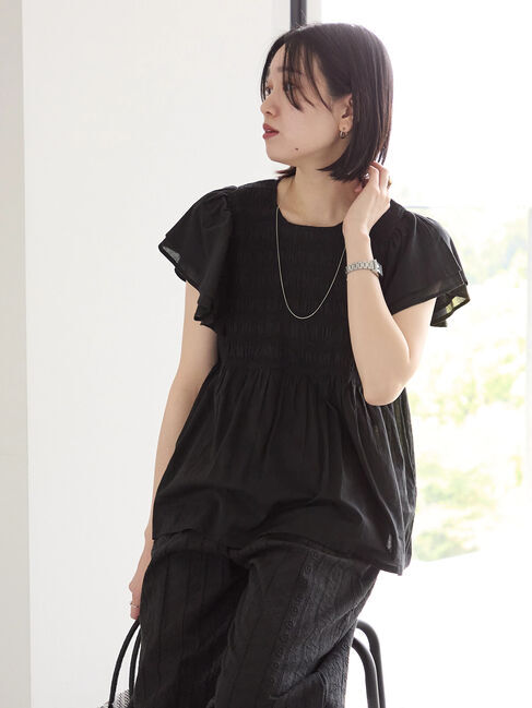 Samansa Mos2 blue「【Made in India】シャーリングブラウス」|シャツ・ブラウス|