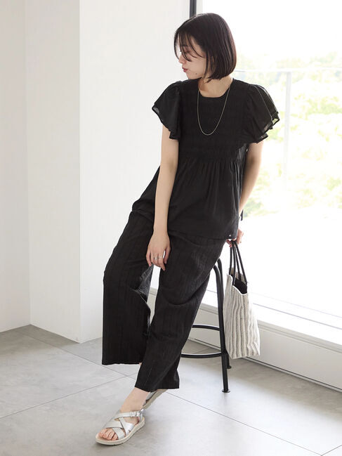 Samansa Mos2 blue「【Made in India】シャーリングブラウス」|シャツ・ブラウス|