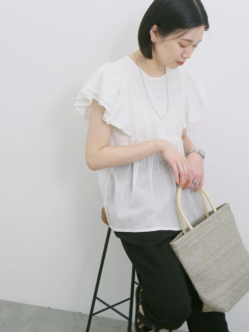 Samansa Mos2 blue「【Made in India】シャーリングブラウス」|シャツ・ブラウス|