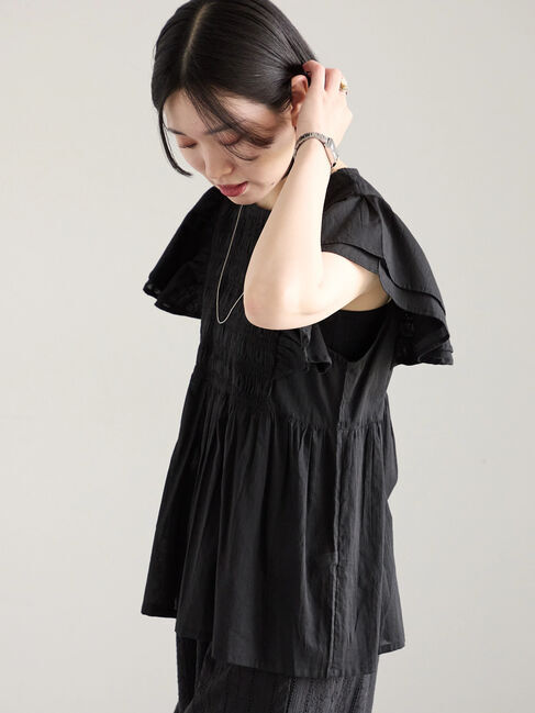 Samansa Mos2 blue「【Made in India】シャーリングブラウス」|シャツ・ブラウス|