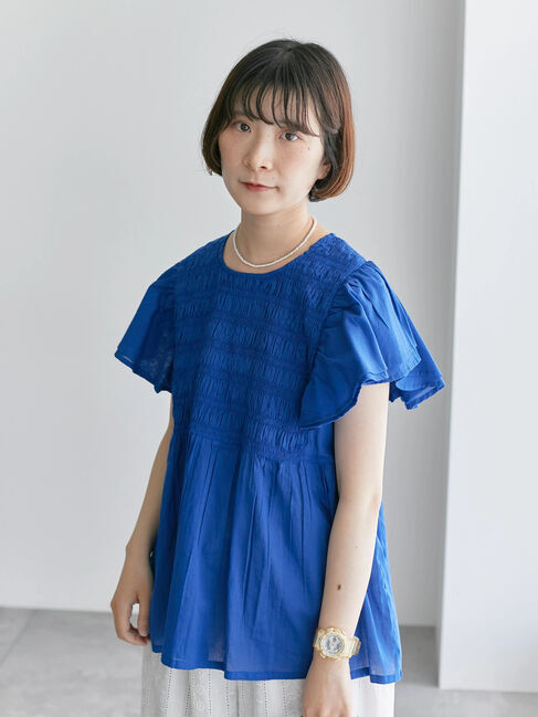 Samansa Mos2 blue「【Made in India】シャーリングブラウス」|シャツ・ブラウス|