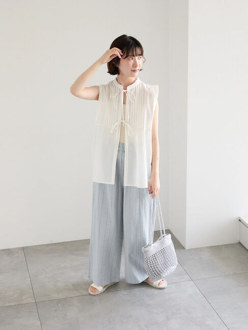 Samansa Mos2 blue「【Made in India】リボンベスト」|シャツ・ブラウス|