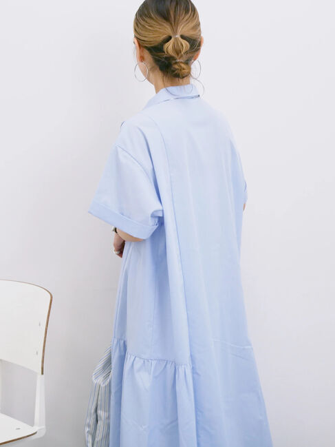 Samansa Mos2 blue「◎サイドギャザーシャツワンピース」|ワンピース|