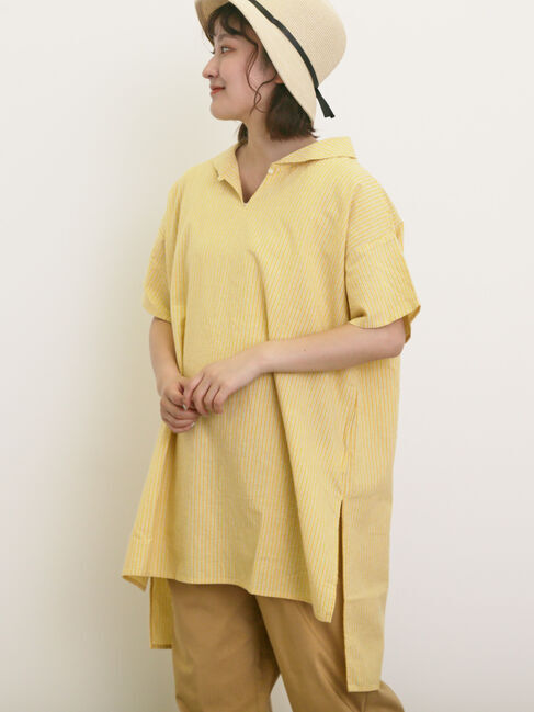 Samansa Mos2「【クールコットン】柄アソートスキッパーチュニック」|シャツ・ブラウス|