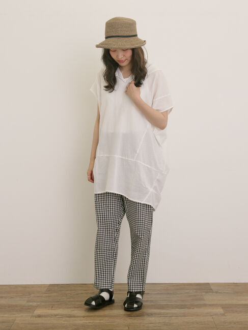 Samansa Mos2「【クールコットン】柄アソートフレンチスリーブチュニック」|シャツ・ブラウス|