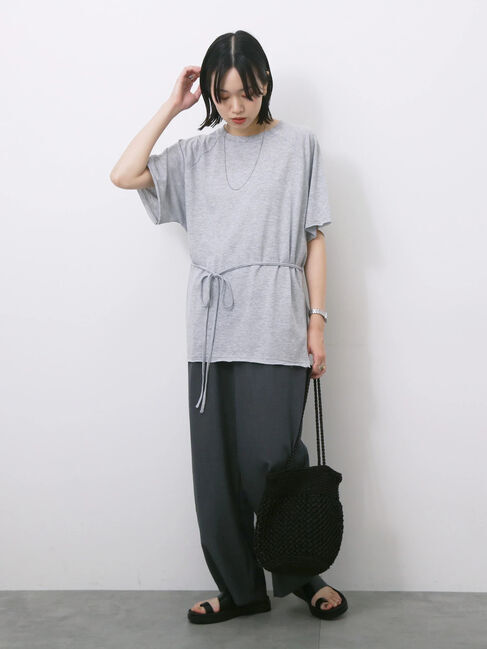 Samansa Mos2 blue「◎【接触冷感】ウエストリボンTシャツ」|Tシャツ・カットソー|