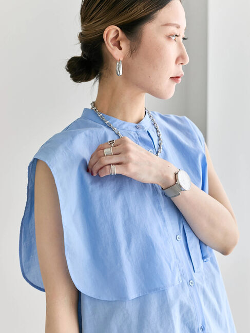 Samansa Mos2 blue「ケープブラウス」|シャツ・ブラウス|