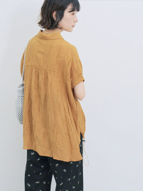 Samansa Mos2 blue「裾ドロスト楊柳シャツ」|シャツ・ブラウス|