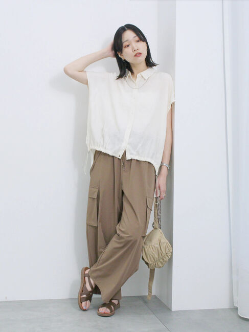 Samansa Mos2 blue「裾ドロスト楊柳シャツ」|シャツ・ブラウス|