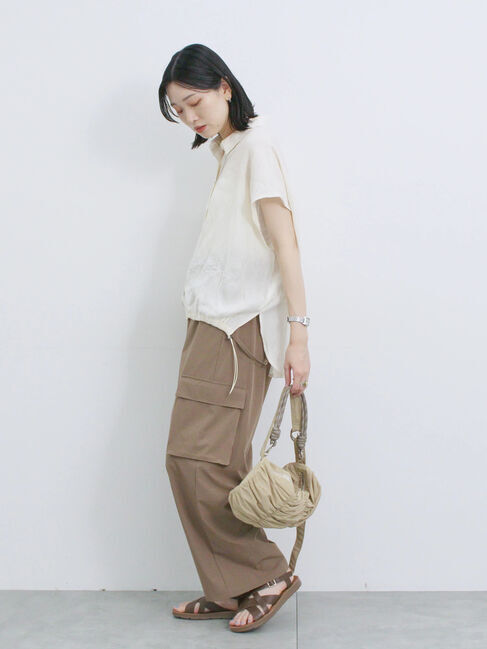 Samansa Mos2 blue「裾ドロスト楊柳シャツ」|シャツ・ブラウス|