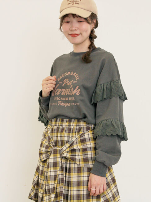 Samansa Mos2「袖フリル切替えスウェット」|Tシャツ・カットソー|