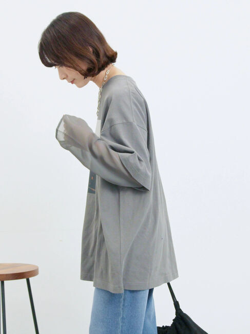 Samansa Mos2 blue「袖シフォンレイヤードプルオーバー」|Tシャツ・カットソー|