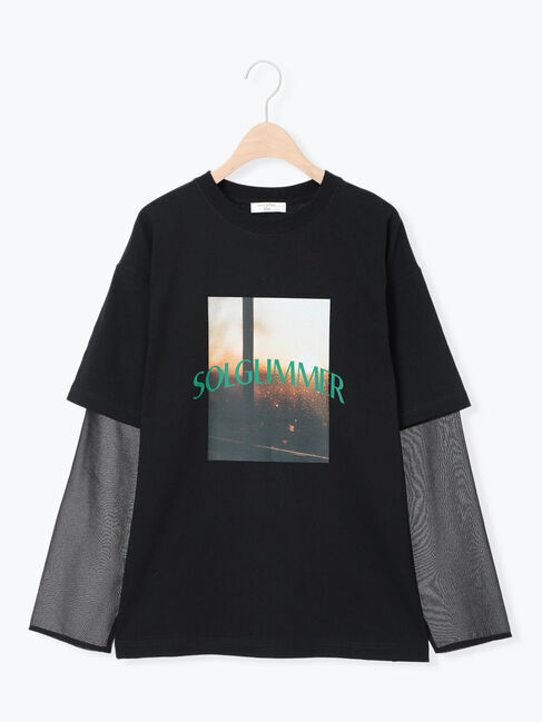 Samansa Mos2 blue「袖シフォンレイヤードプルオーバー」|Tシャツ・カットソー|