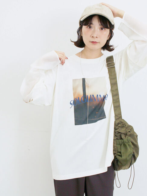 Samansa Mos2 blue「袖シフォンレイヤードプルオーバー」|Tシャツ・カットソー|