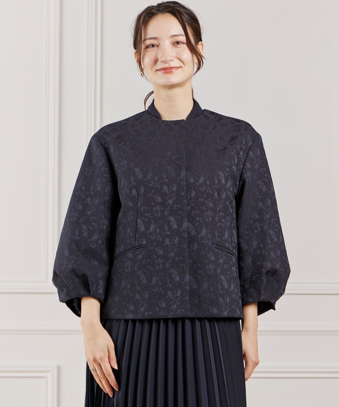 INED「ジャガードノーカラージャケット」|ノーカラージャケット|