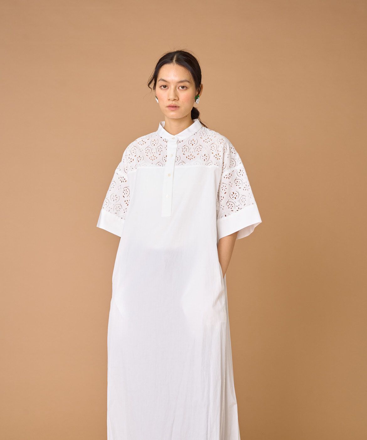 INED「TICCA レースハーフスリーブシャツワンピース TBES-102」|その他|オフホワイト1