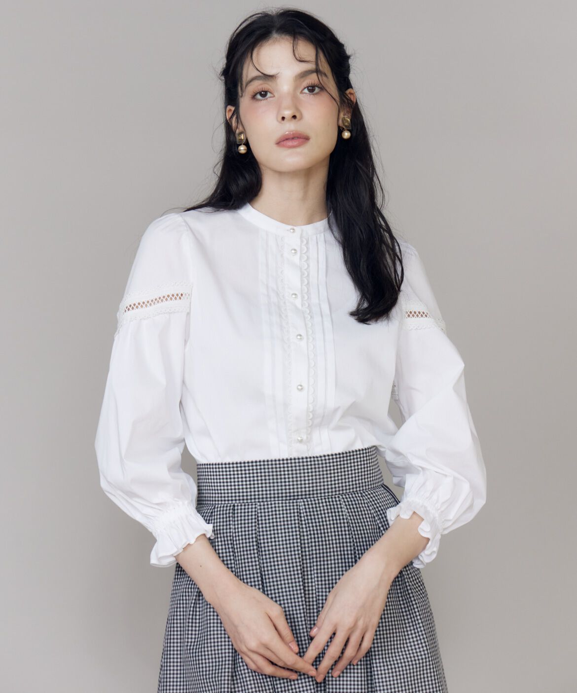 Maglie le cassetto「スタンドレースブラウス」|シャツ・ブラウス|オフホワイト1