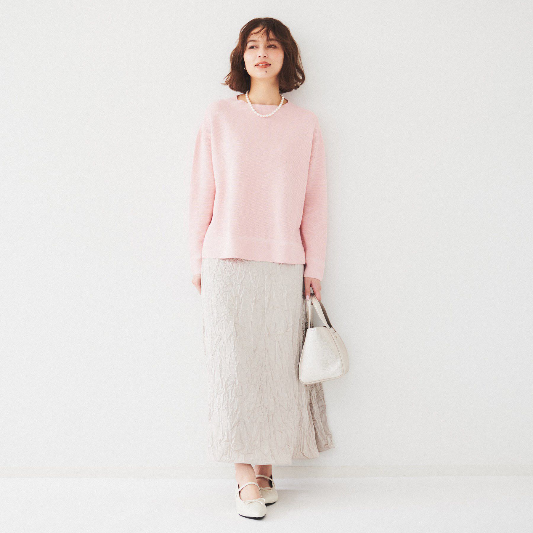 UNTITLED「【体型カバー/春素材】コットン混 ガーターニット」|ニット・セーター|