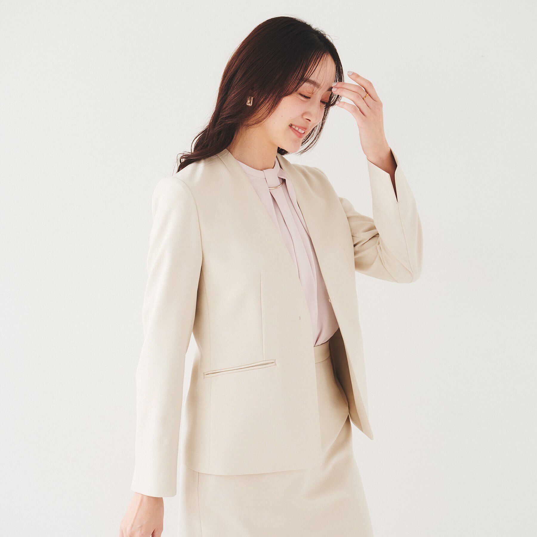 UNTITLED「【セットアップ可能】リネンライク カラーレスジャケット」|ノーカラージャケット|