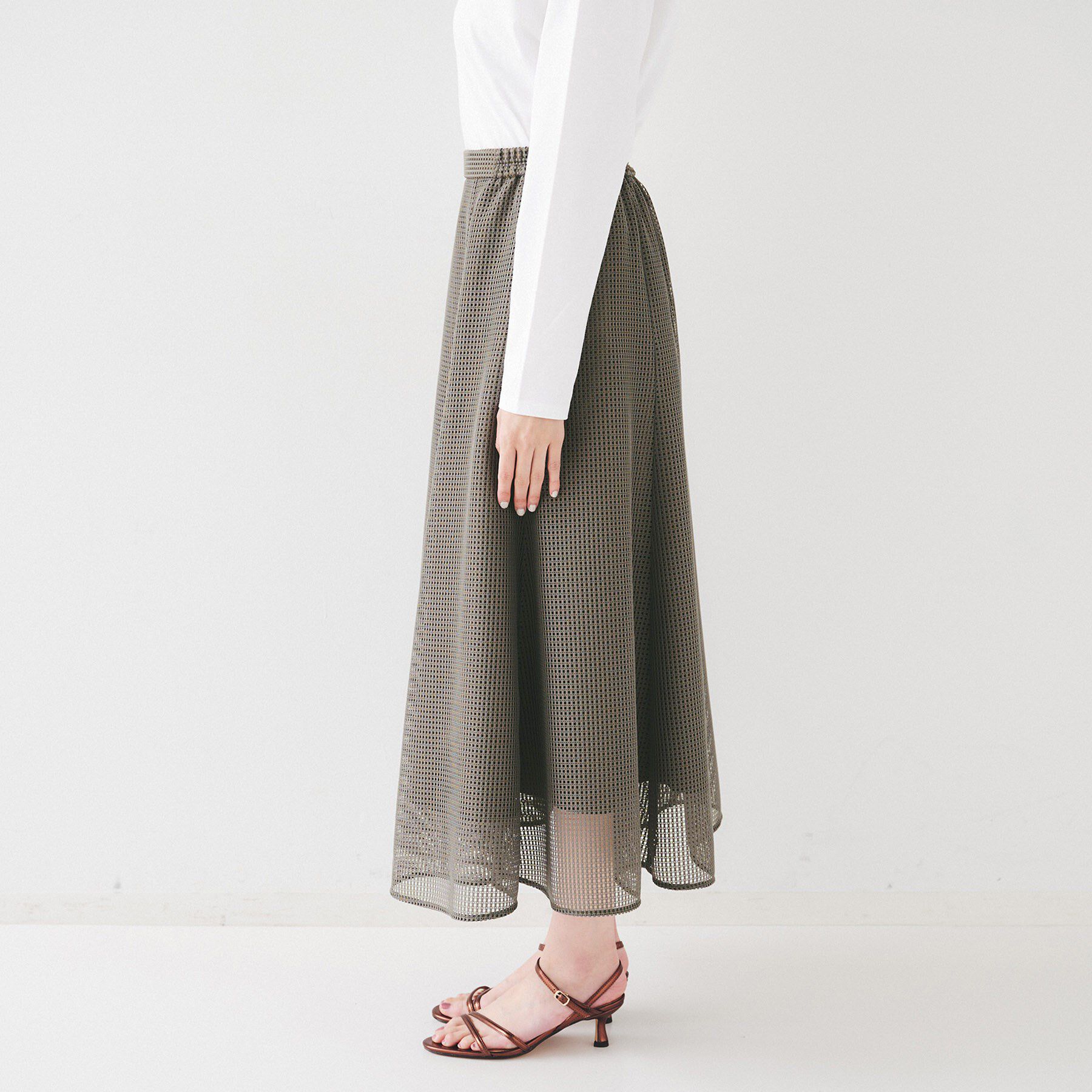 UNTITLED「【手洗い可/トレンド】メッシュフレアスカート」|スカート|