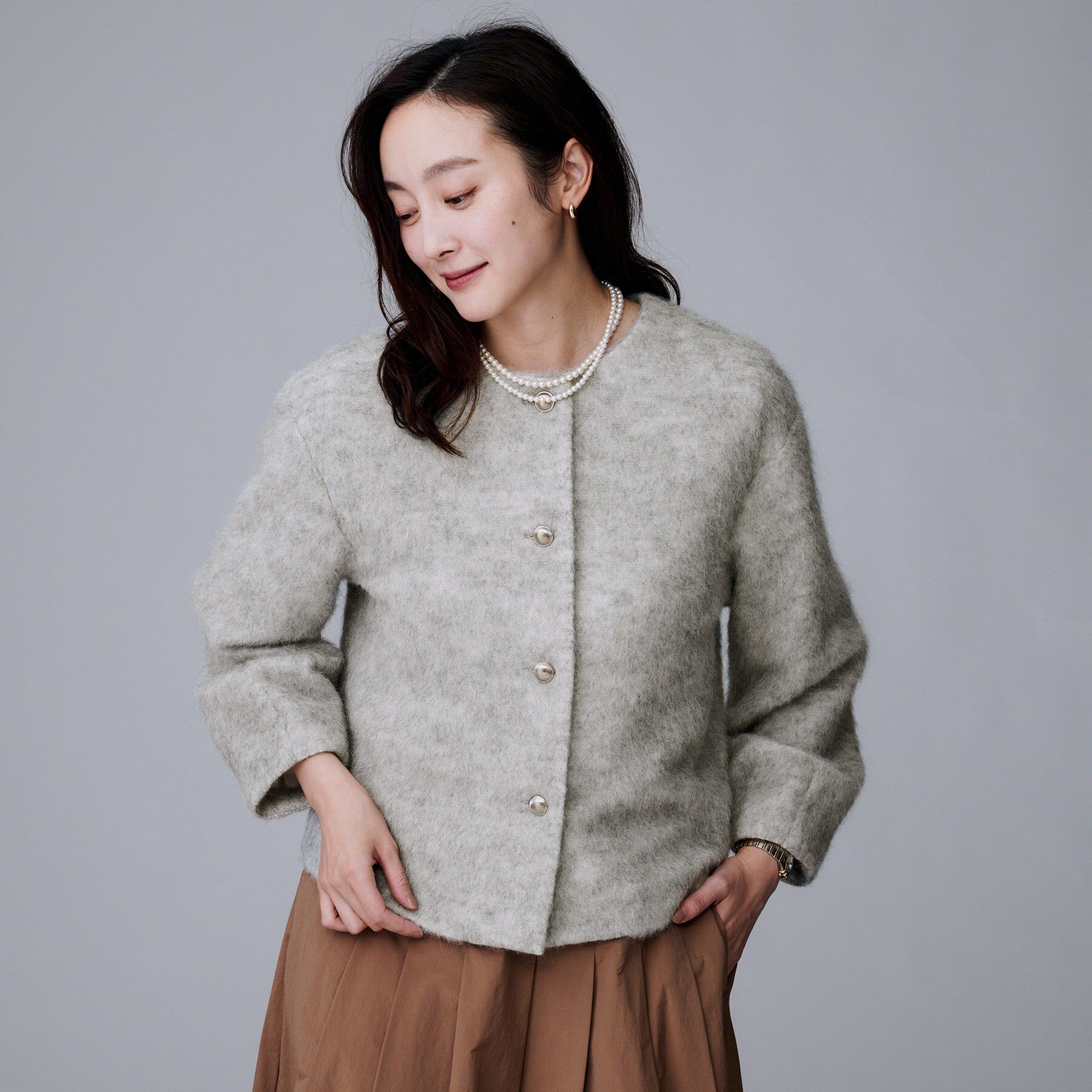 UNTITLED「【ジャケット風/メタルボタン】アルパカ混シャギーカーディガン」|カーディガン|