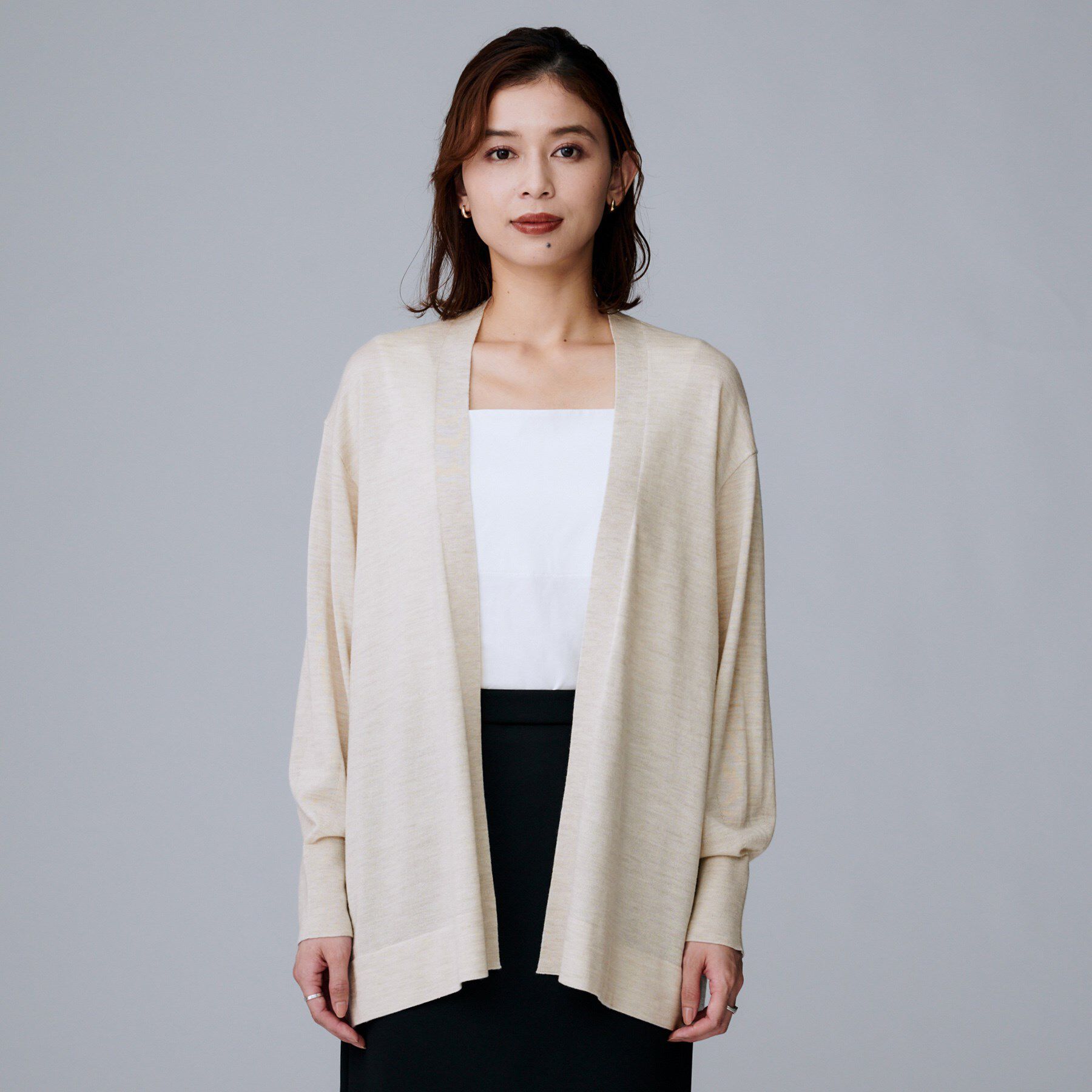 UNTITLED「【アンサンブル可/洗える/ボタンなし】シルクウールカシミヤ 着流しカーディガン」|カーディガン|