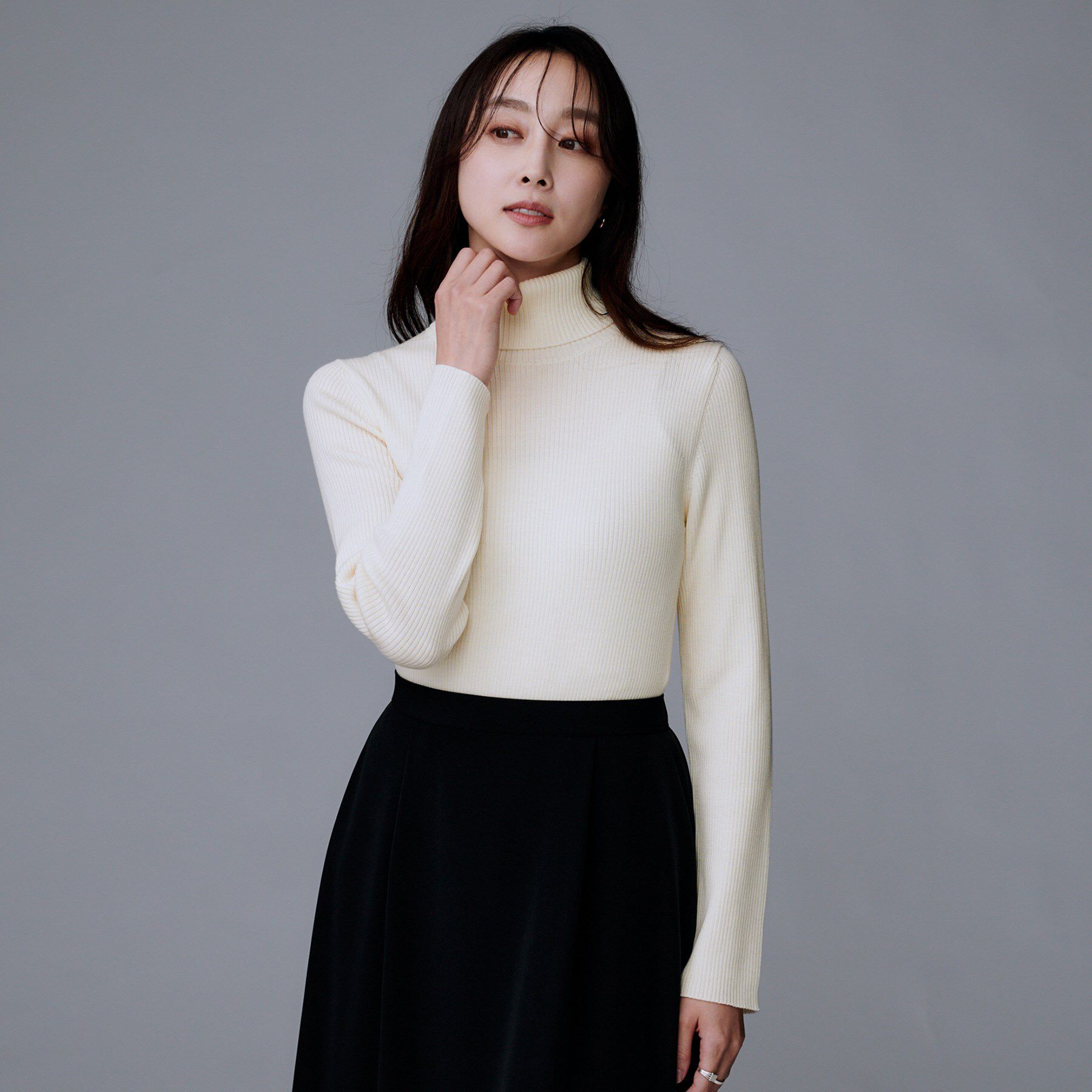 UNTITLED「【洗える/アンサンブル可能/ウール100%】リブタートルネックウールニット」|ニット・セーター|