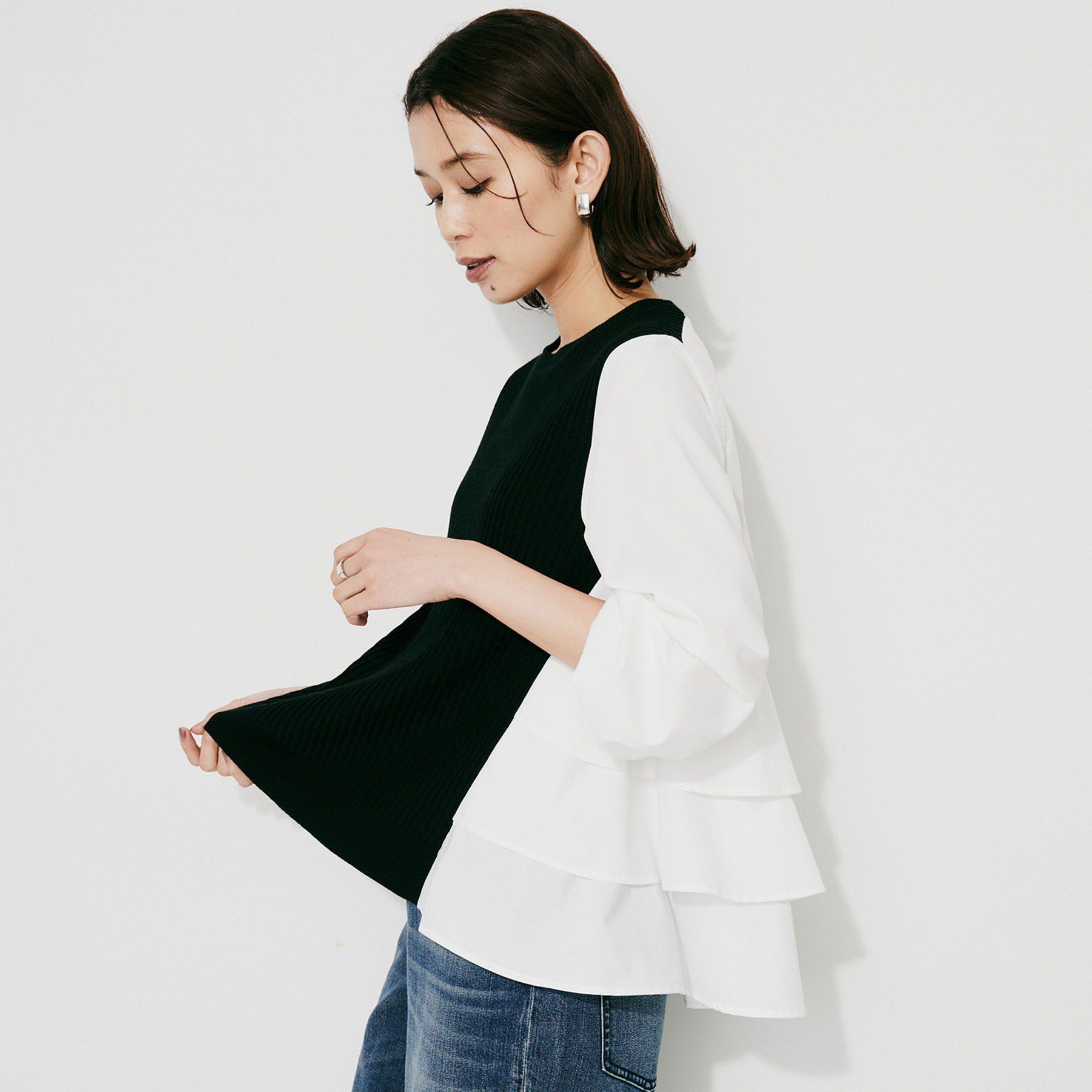 UNTITLED「【TORRAZZO DONNA】ニット&times;ファブリックティアードブラウス」|シャツ・ブラウス|