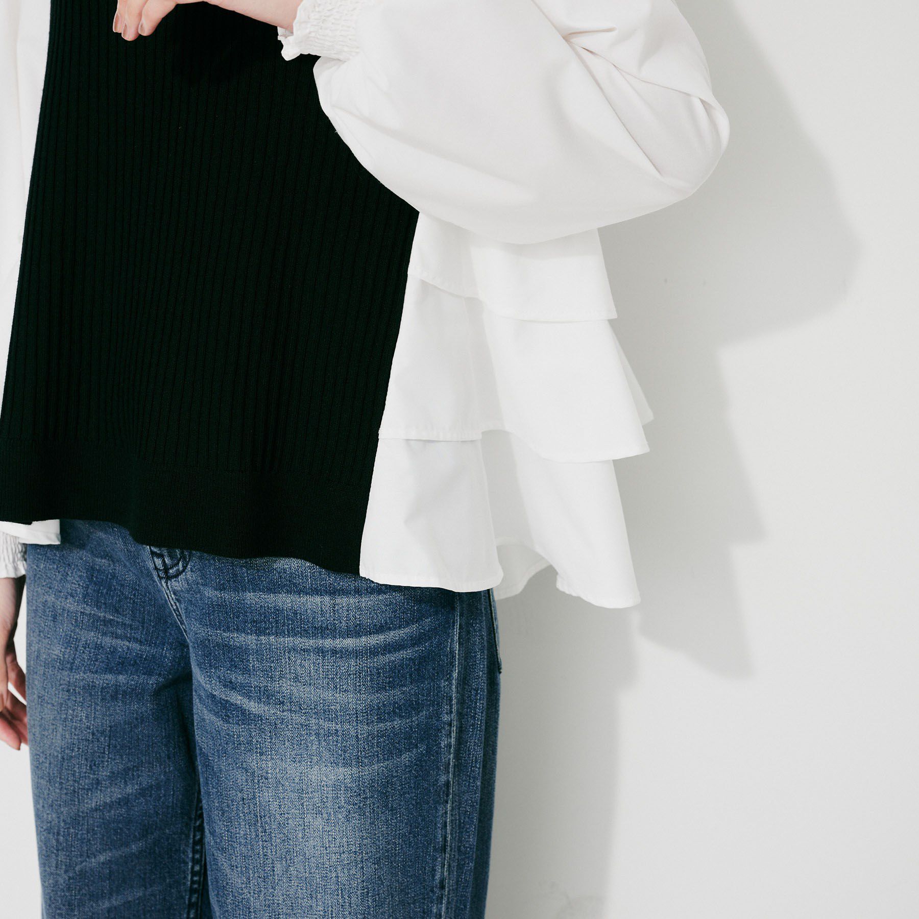 UNTITLED「【TORRAZZO DONNA】ニット&times;ファブリックティアードブラウス」|シャツ・ブラウス|