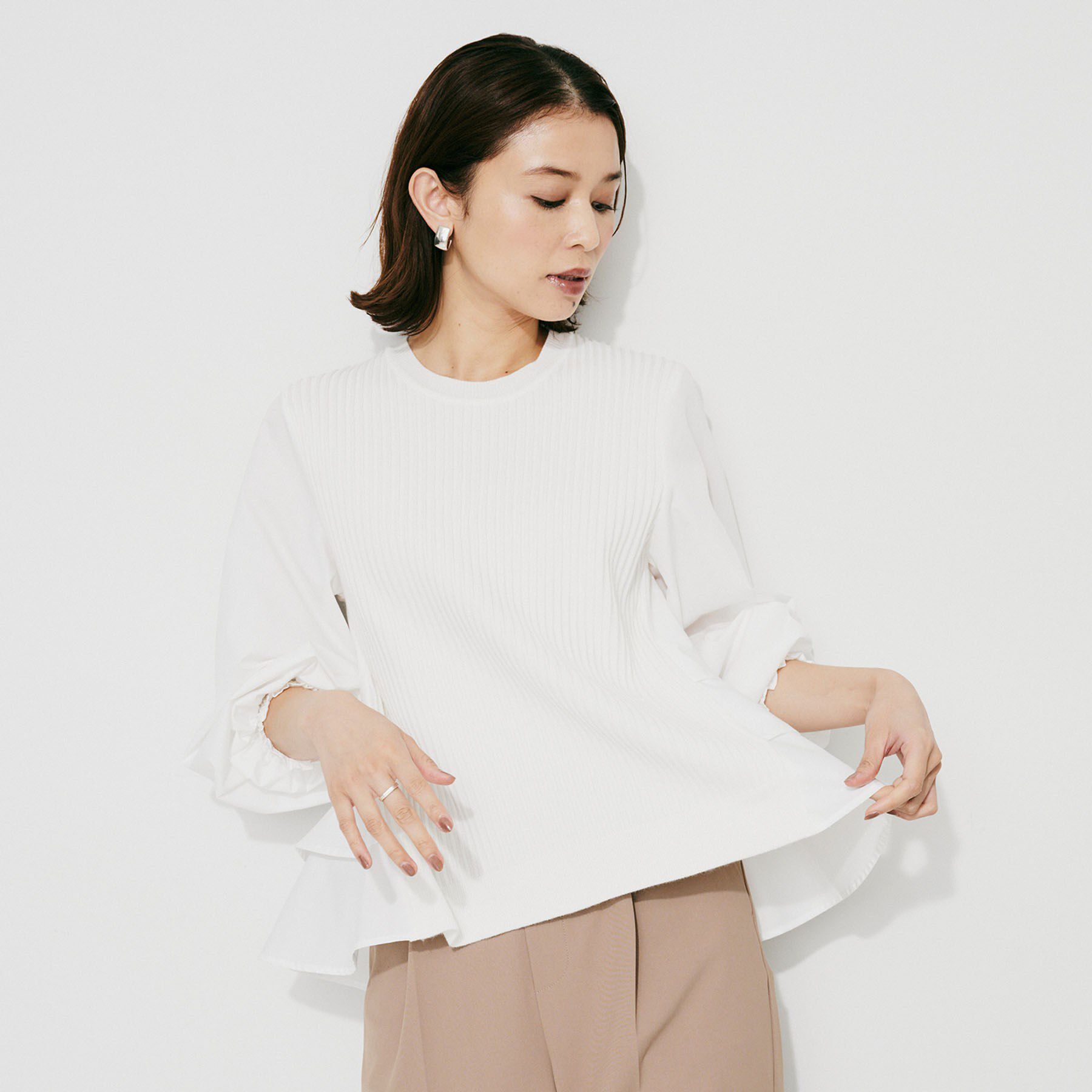 UNTITLED「【TORRAZZO DONNA】ニット&times;ファブリックティアードブラウス」|シャツ・ブラウス|