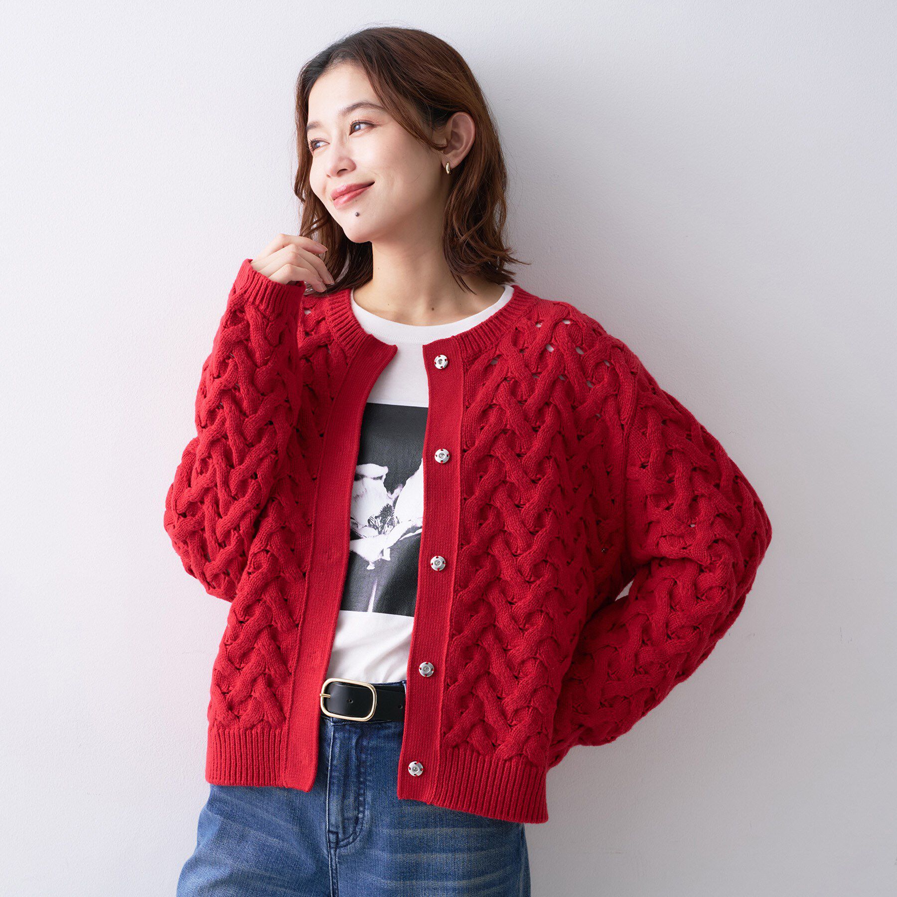 UNTITLED「【Liyoca】3G変形ケーブルカーディガン」|カーディガン|レッド(063)