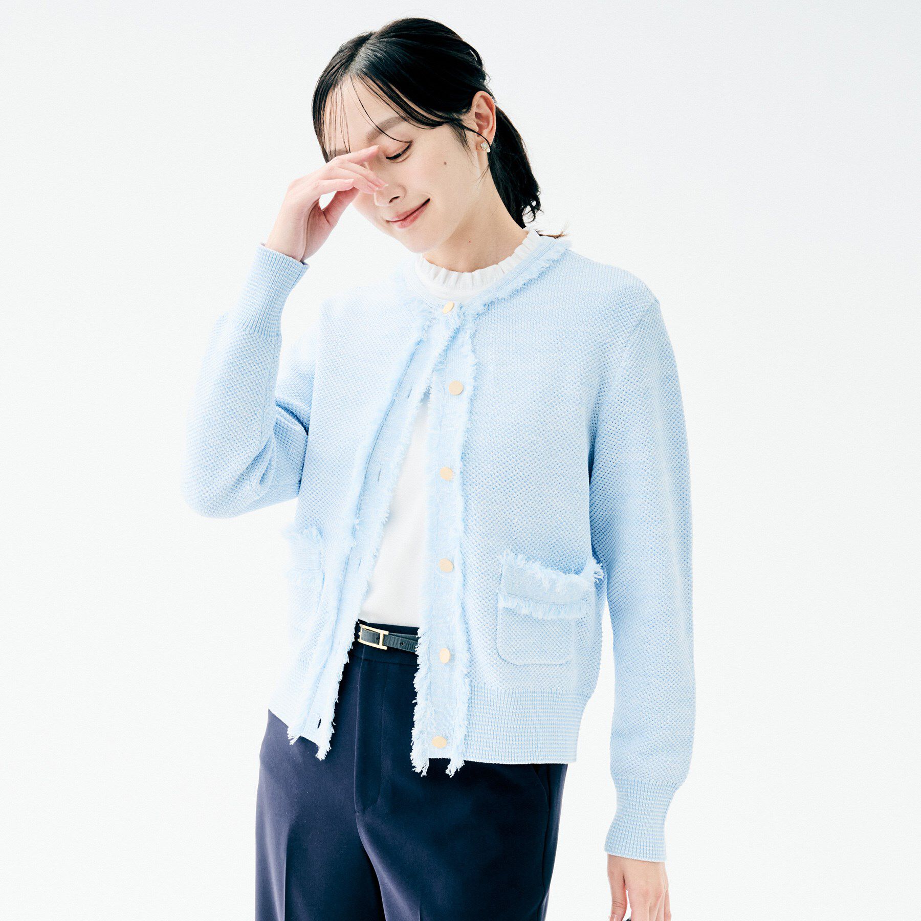 UNTITLED「【洗える/ジャケット風】ツイードニットカーディガン」|カーディガン|