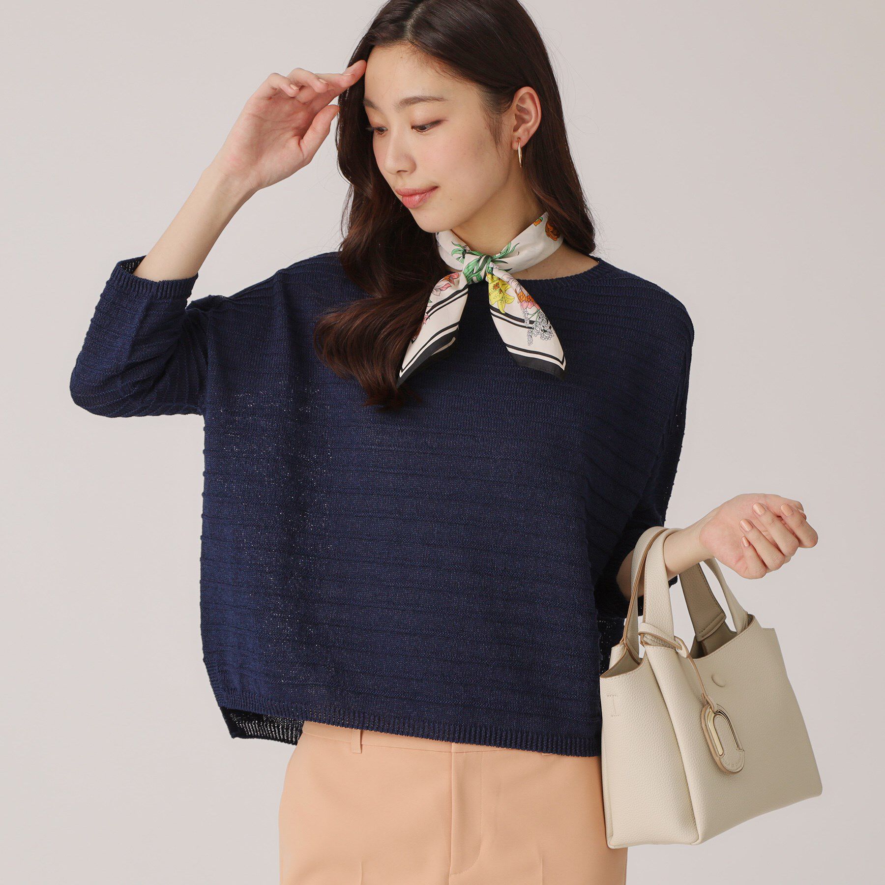 COUP DE CHANCE「【洗える／日本製】ざっくり編み柄ニットトップス」|ニット・セーター|ネイビー(094)