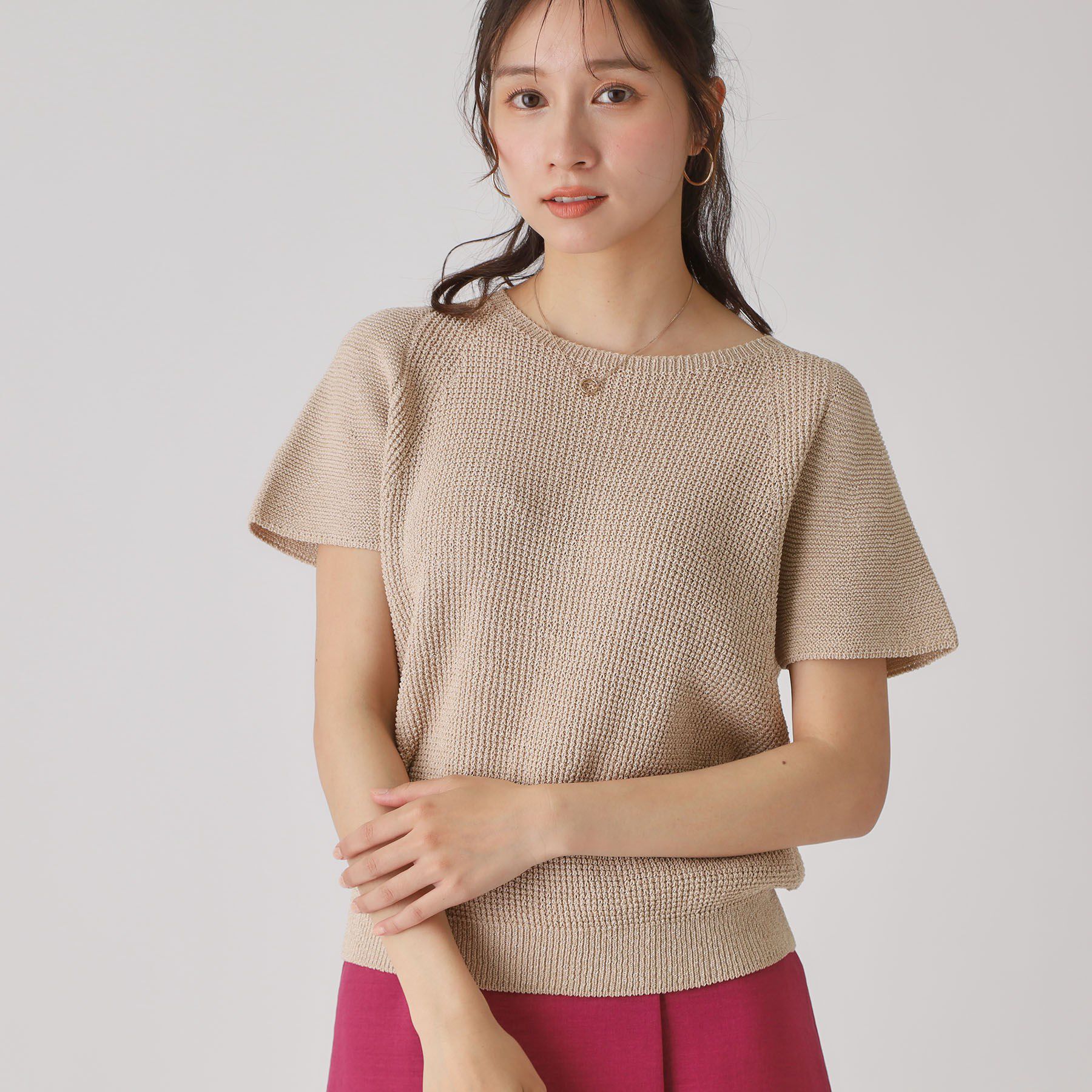 COUP DE CHANCE「【洗える／日本製】ラメ和紙混ニットトップス」|ニット・セーター|ライトベージュ(05