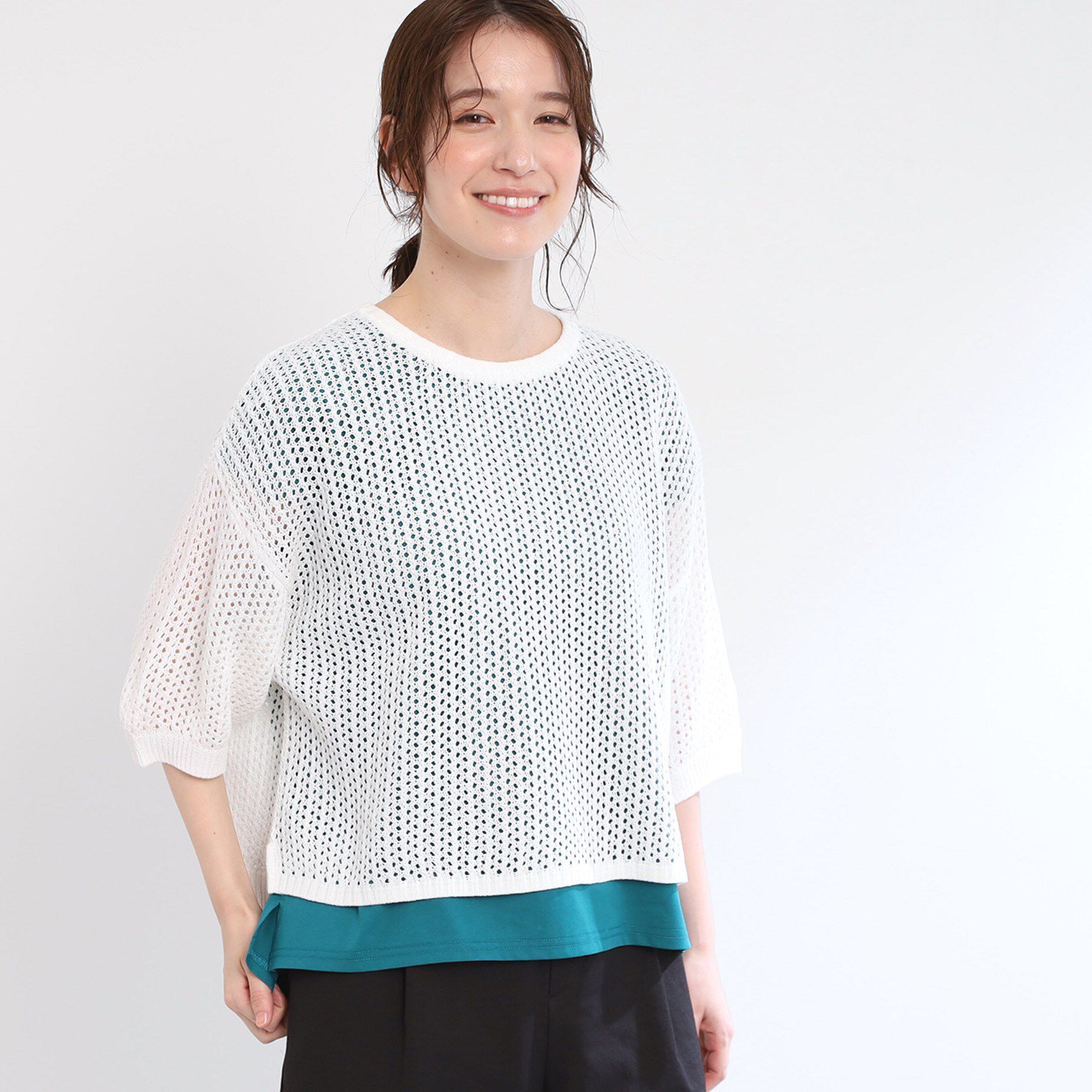 Reflect「【手洗い可】レーシーニット」|ニット・セーター|アイボリー(004)