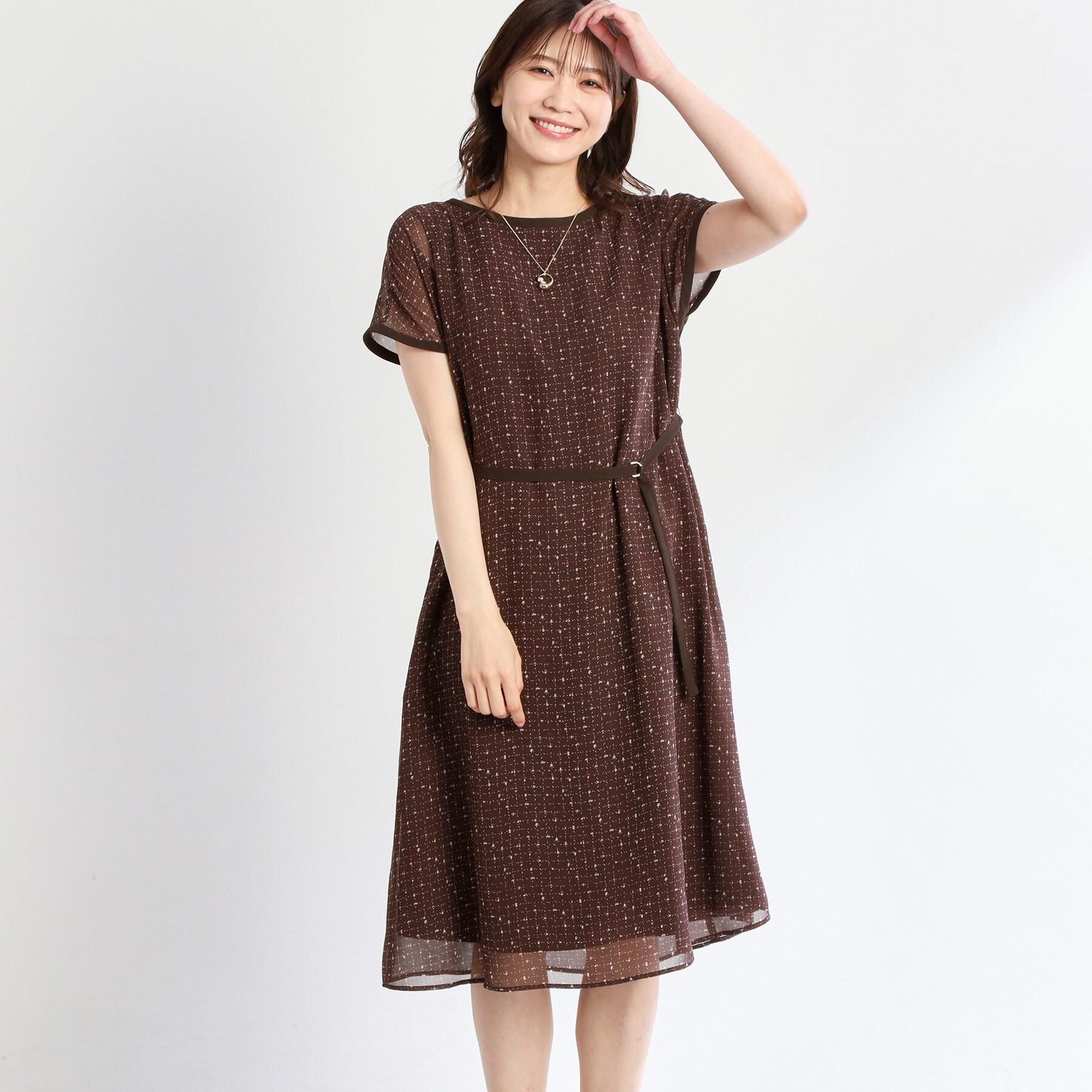 Reflect「【WEB先行カラーあり／マシンウォッシュ可／ナローベルト付き】オフボディツイードチェックワンピース」|ワンピース|