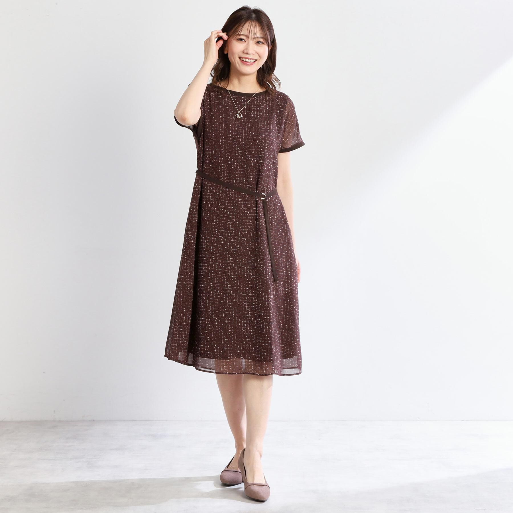 Reflect「【WEB先行カラーあり／マシンウォッシュ可／ナローベルト付き】オフボディツイードチェックワンピース」|ワンピース|