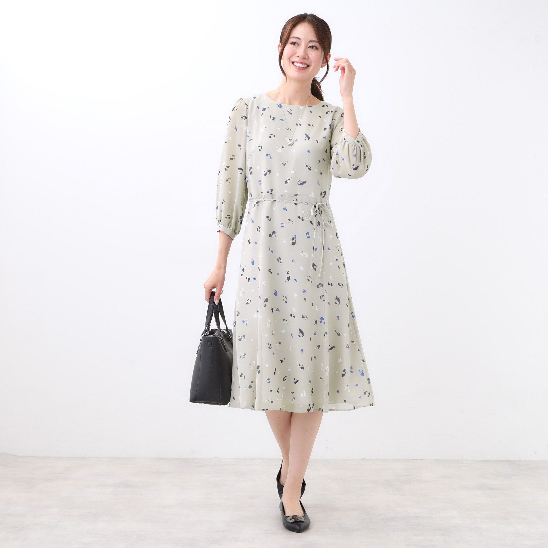 Reflect「【ウエストリボン付き】フレアプリントワンピース」|ワンピース|