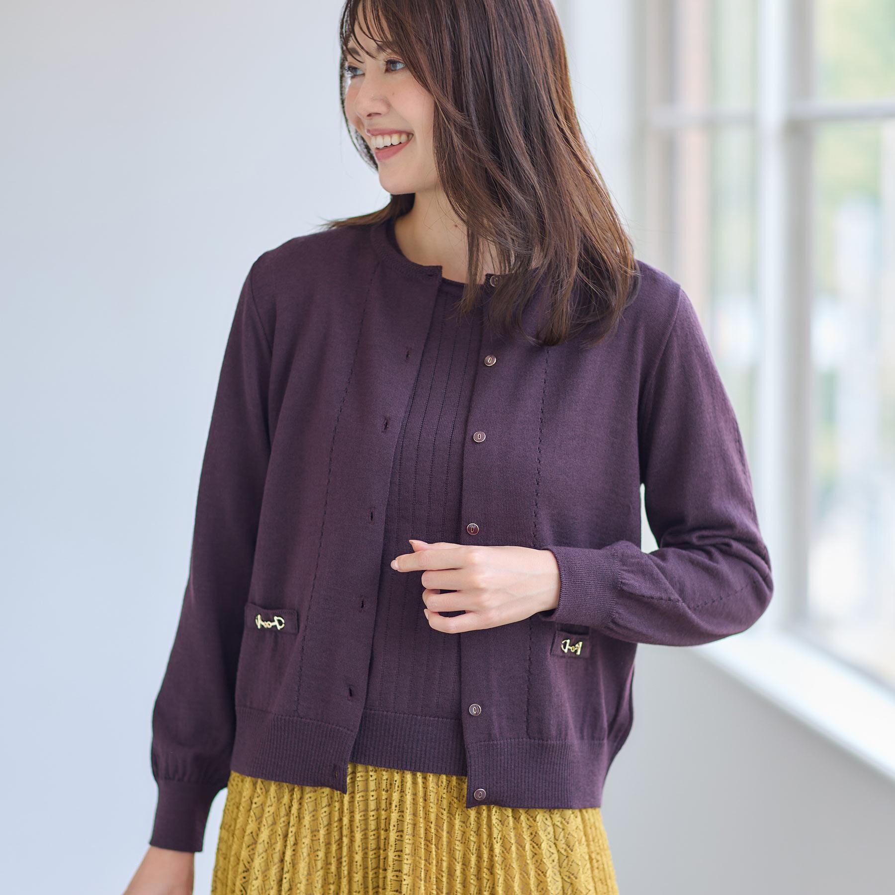 Reflect「【WEB先行カラーあり／軽い羽織に◎／アンサンブル可】透かし柄カーディガン」|カーディガン|ブラウン(043)