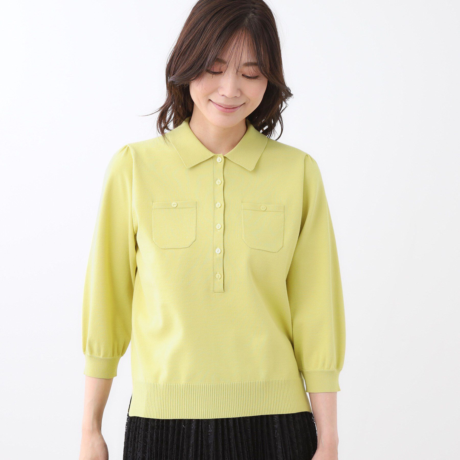 Reflect「【透けにくい◎】衿付き七分袖ニット」|ニット・セーター|