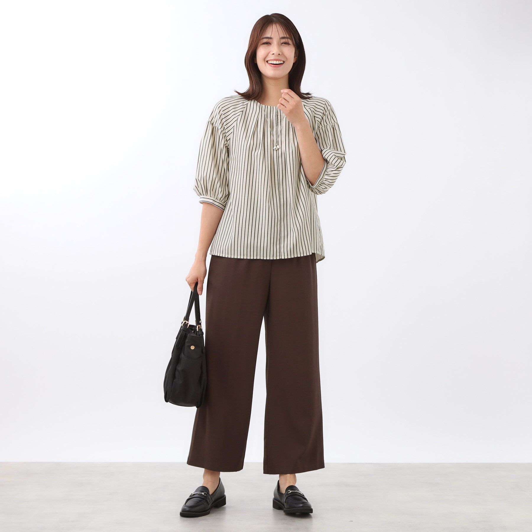 Reflect「【E‐QUALITY／体型カバー／ゆったり着られる◎】ストライプ&times;パフスリーブのブラウス」|シャツ・ブラウス|