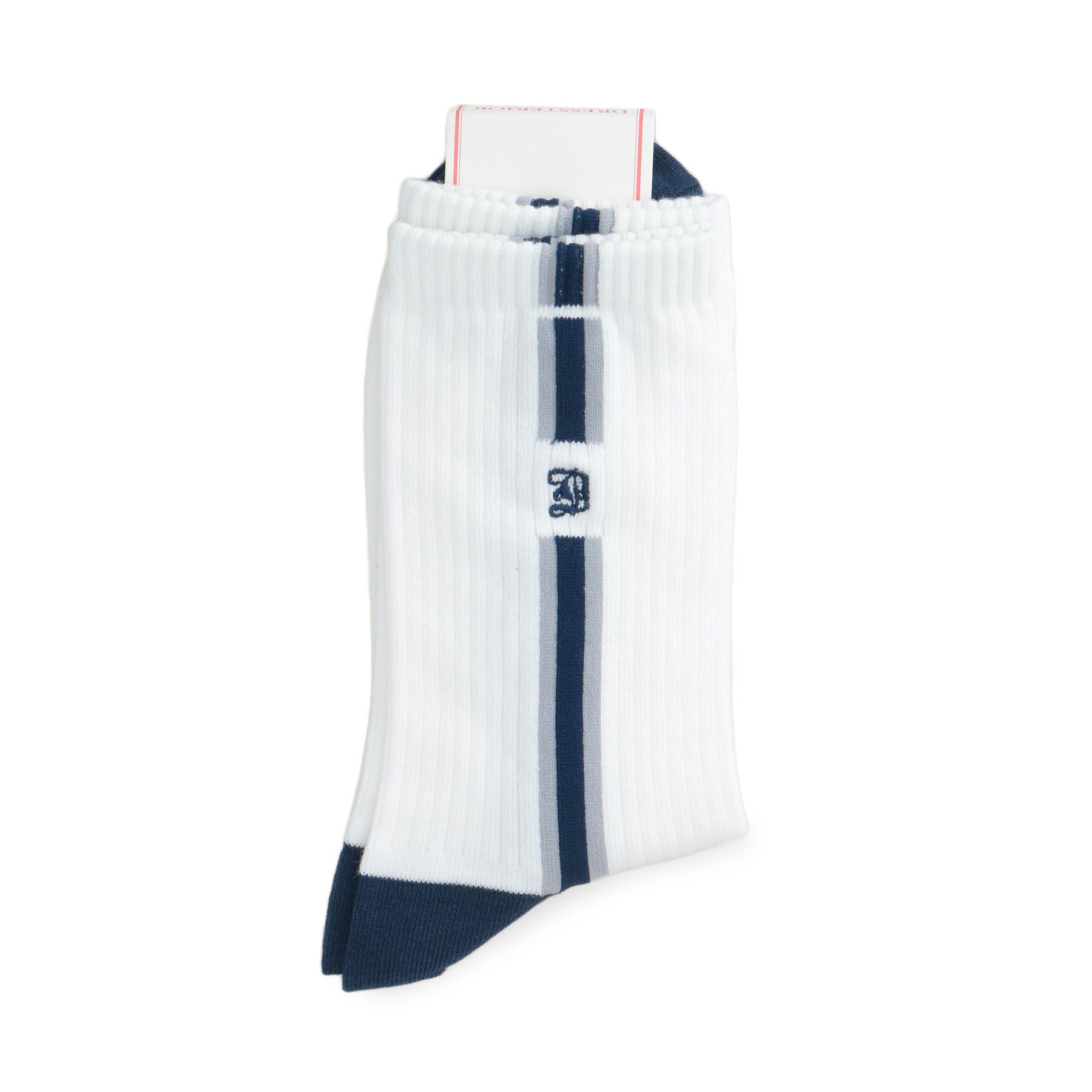 DRESSTERIOR「D刺繍 ラインソックス」|ソックス|ホワイト(001)