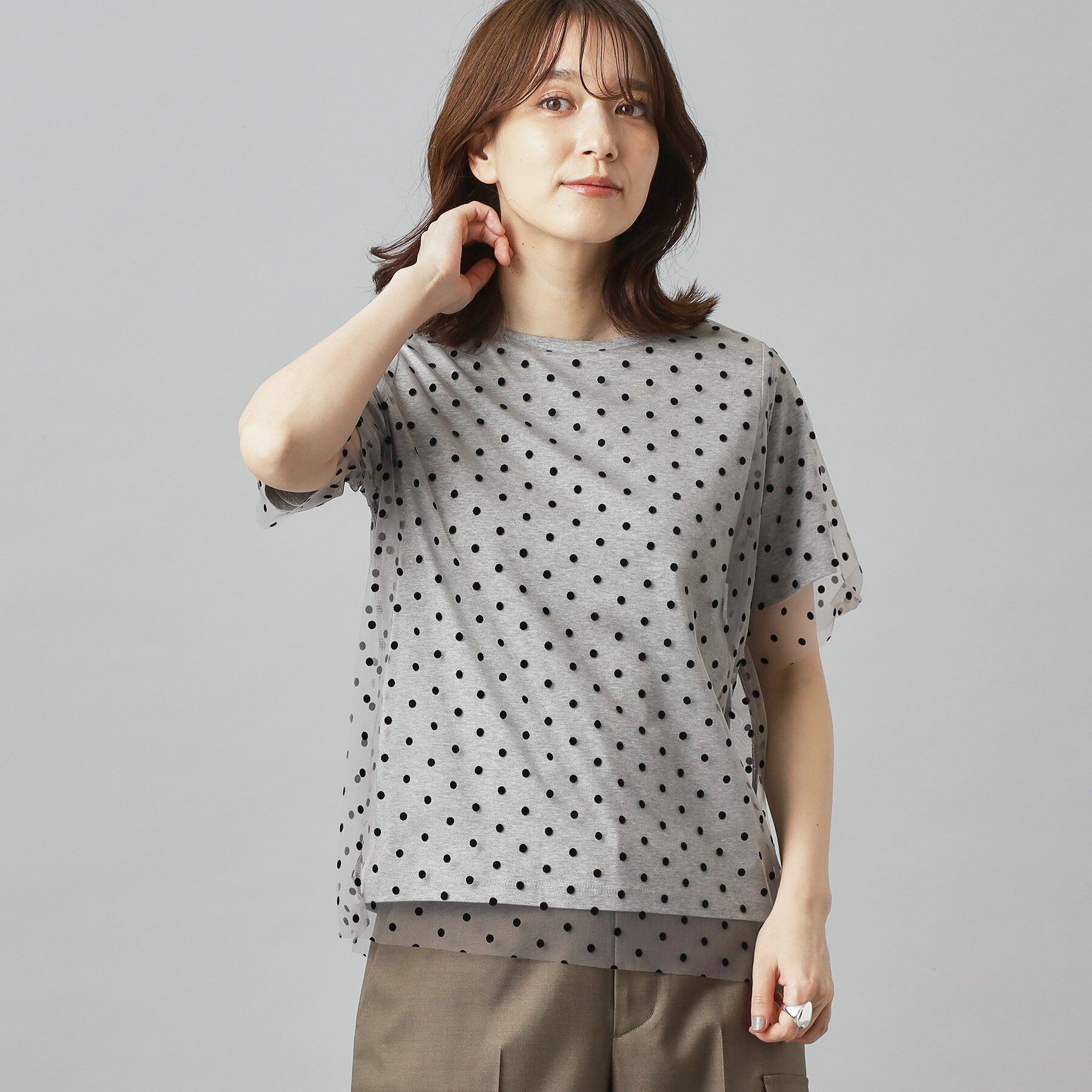 DRESSTERIOR「【洗える／シアー素材】ドットチュールレイヤードTシャツ」|Tシャツ・カットソー|