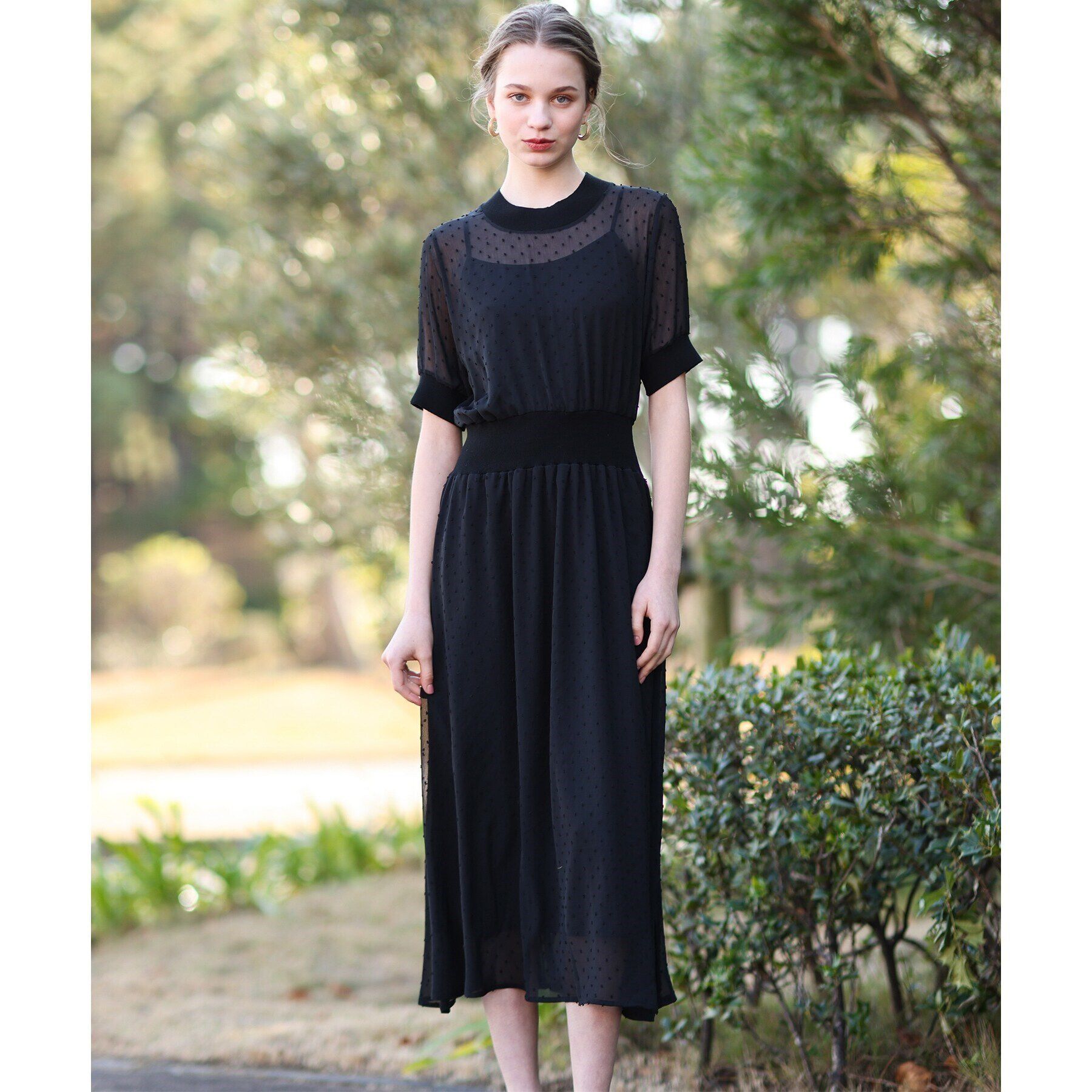 DRESSTERIOR「ドットカットジャカードハーフスリーブ」|ワンピース|ブラック(019)