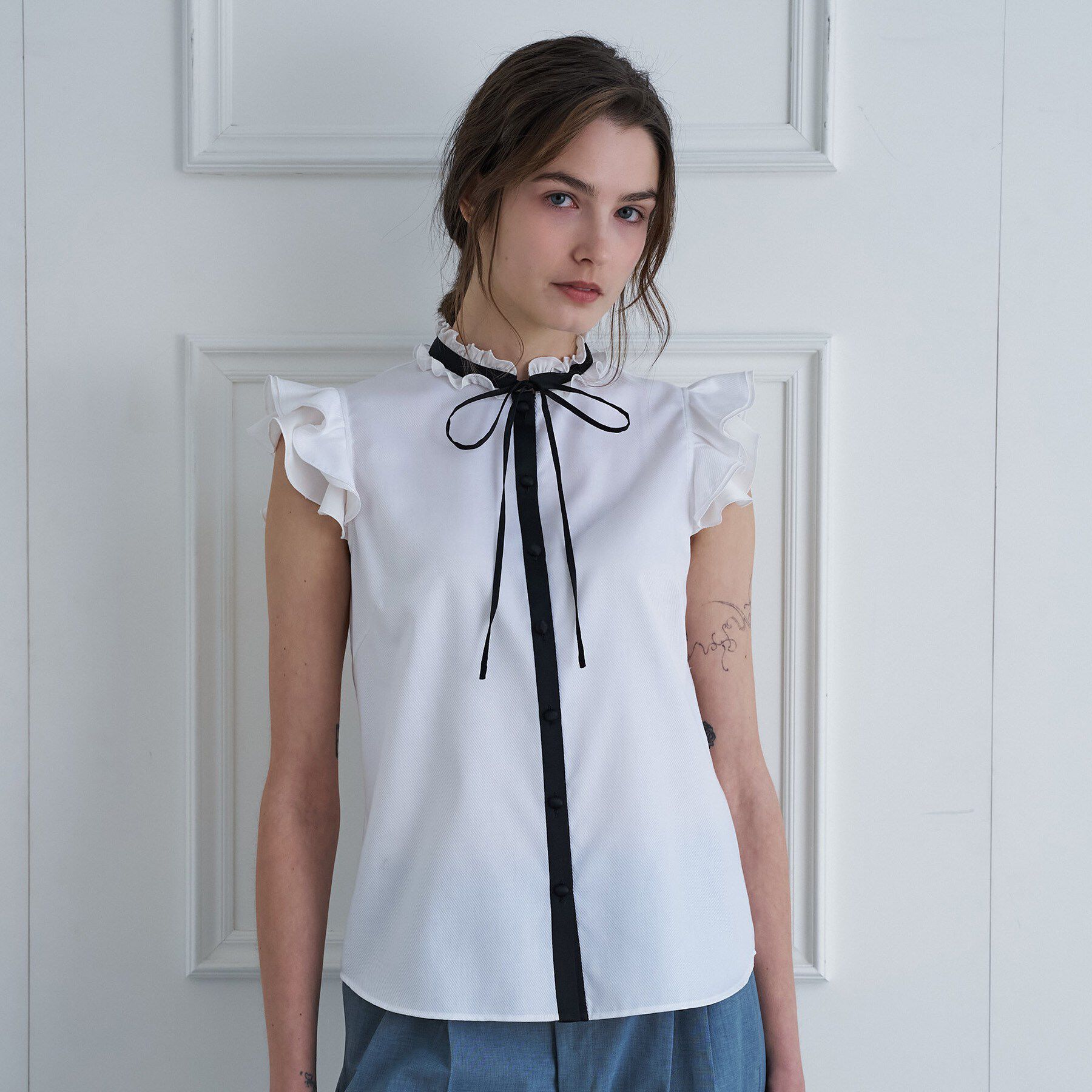 DRESSTERIOR「バイカラーウィングスリーブブラウス」|シャツ・ブラウス|