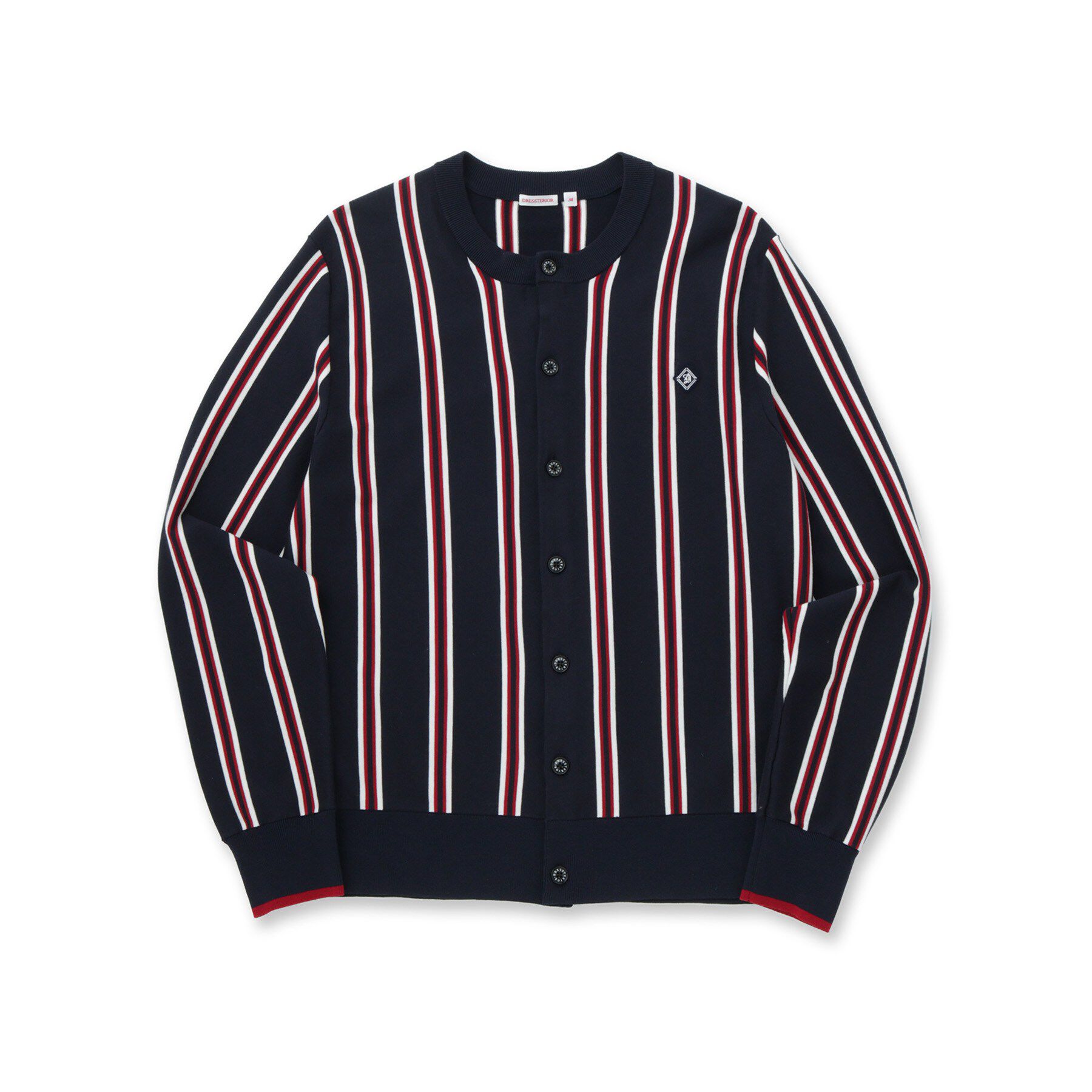 DRESSTERIOR「ウールレーヨン ストライプラウンドネックカーディガン」|カーディガン|