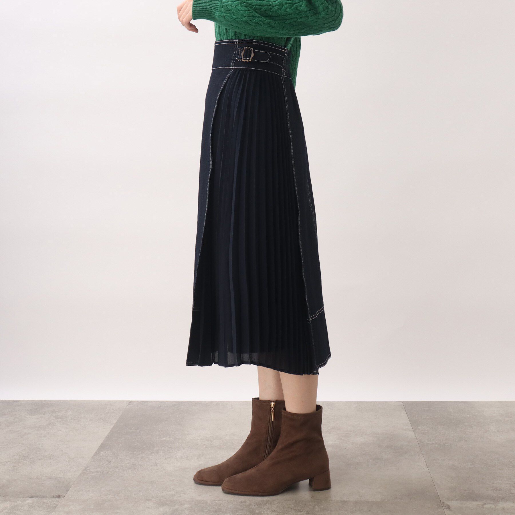 grove「グローブ人気のスカート！デニムサイドプリーツスカート」|スカート|